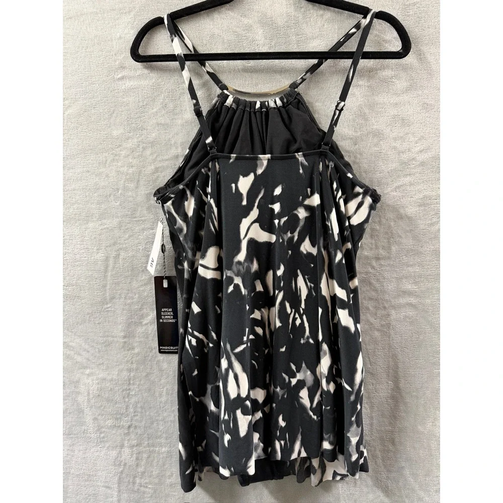 Magicsuit Women Black White Abstract Print Halter Swimsuit dress Sz 14 $186